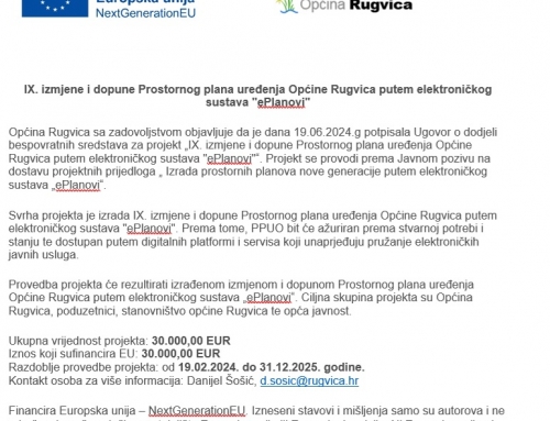 IX. izmjene i dopune Prostornog plana uređenja Općine Rugvica putem elektroničkog sustava “ePlanovi”